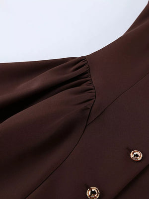 dark brown A-line mini dress with collared