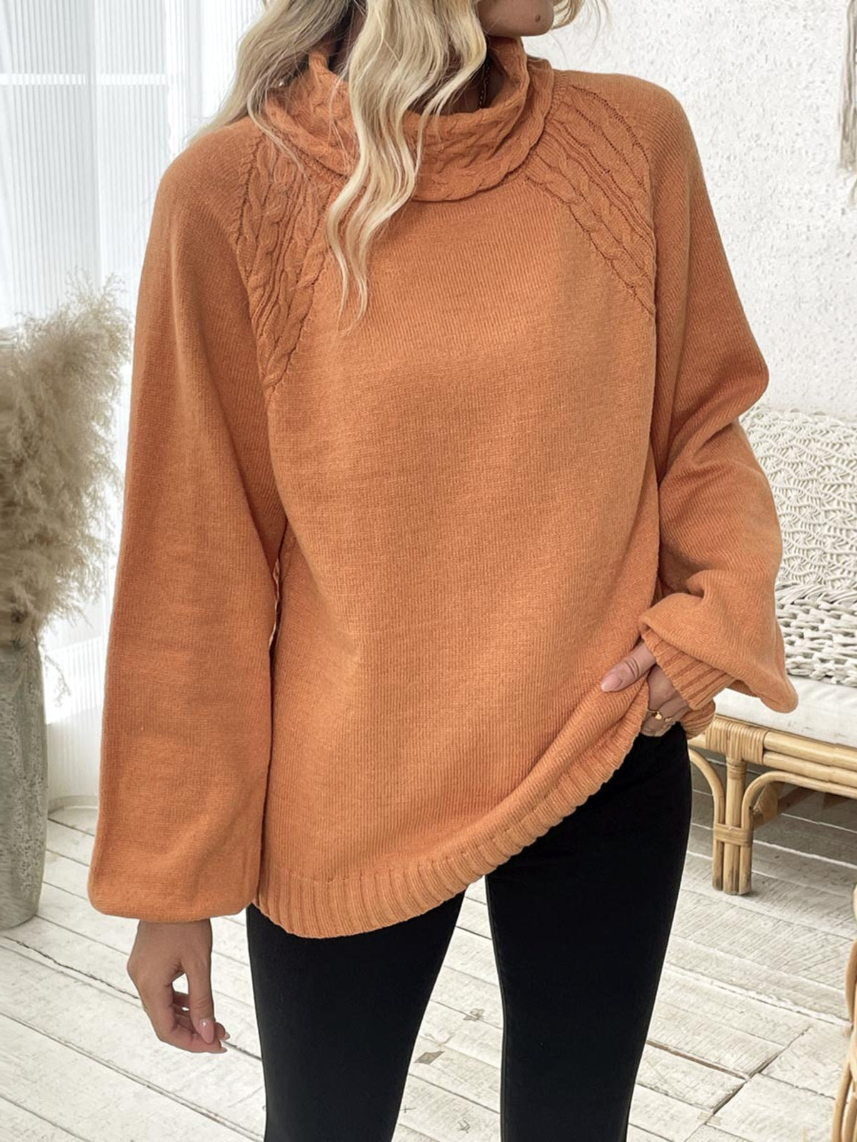Cream regular turtleneck sweater with turtleneck