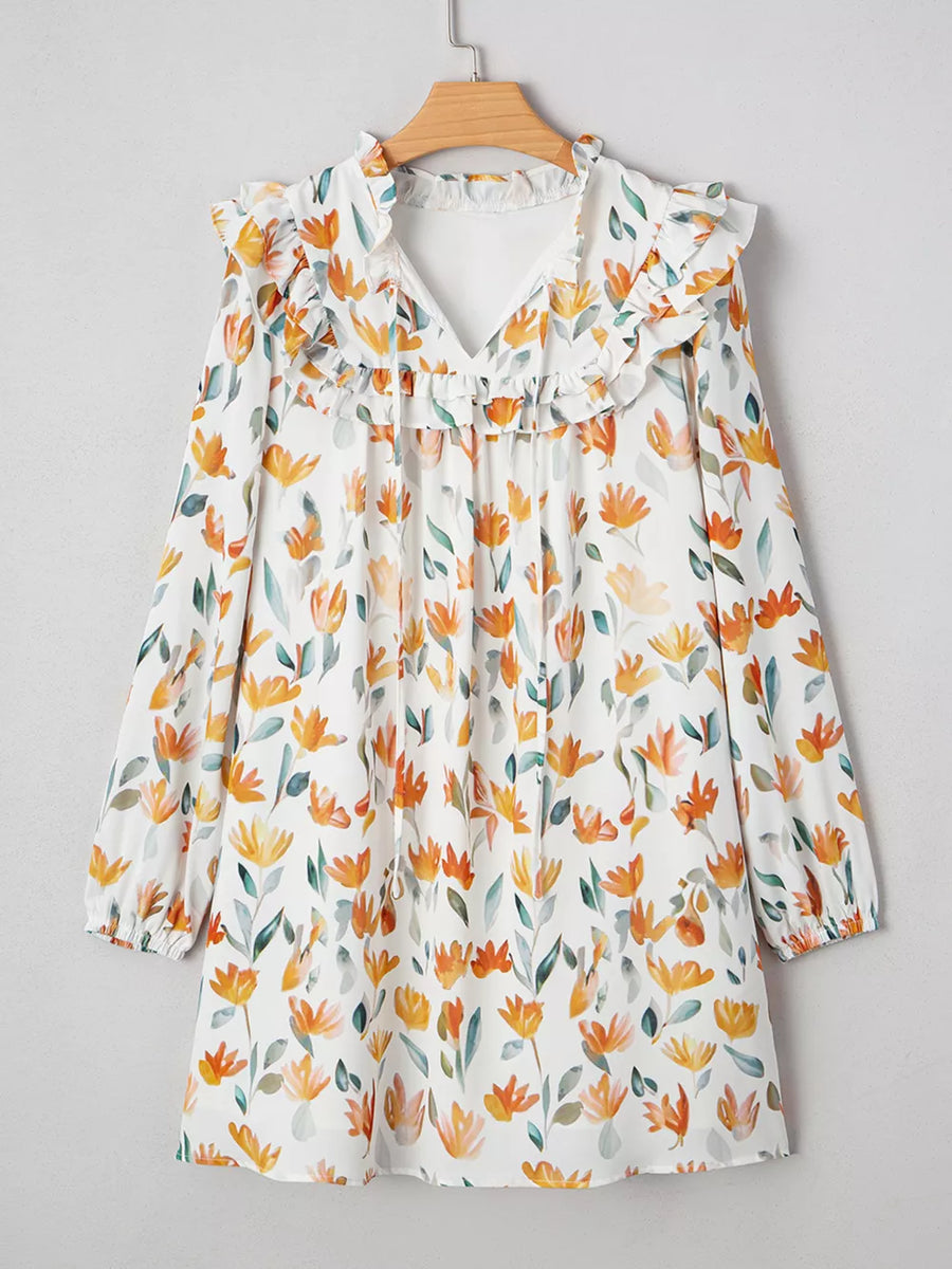Bohemian Floral Print Ruffle Mini Dress option 6