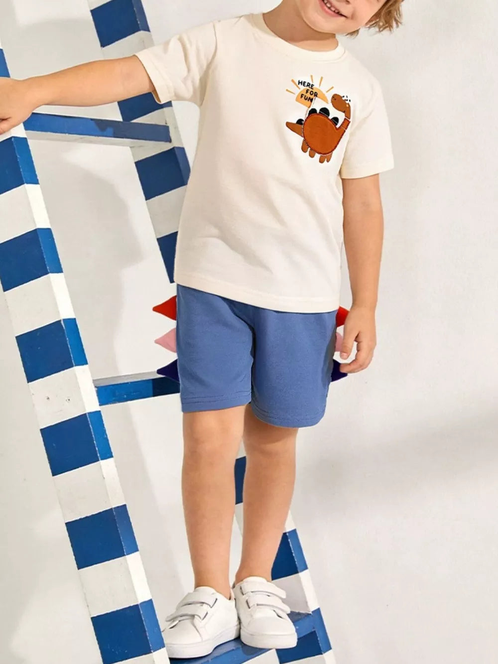 Dinosaur graphic tee and shorts set for kids, cotton, lightweight
