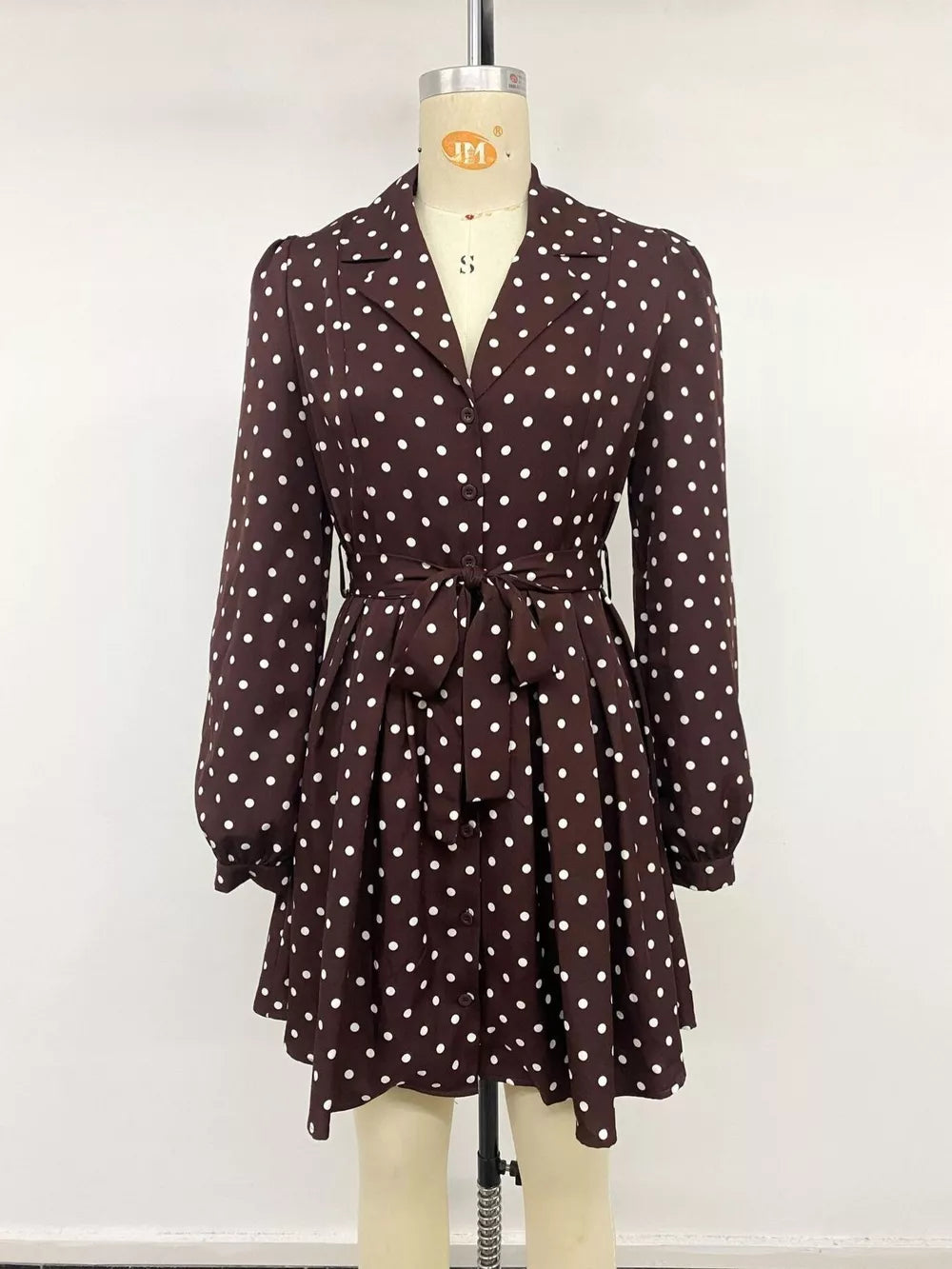 dark brown shirt dress with tied and long sleeve