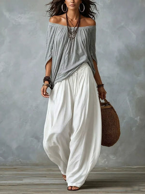 off-shoulder top in slate gray featuring off-shoulder and loose fit
