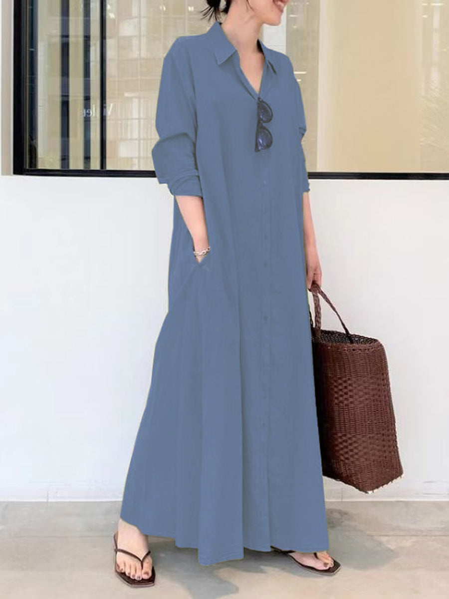 Army Green shirt dress with maxi and button-front