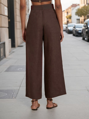 Brown suit set with hip-length and button-front