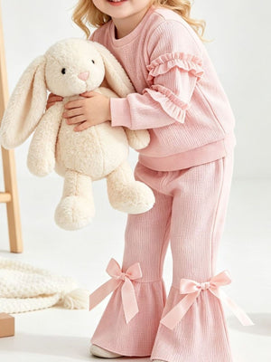 romantic lounge set in Apricot Color with crew neck