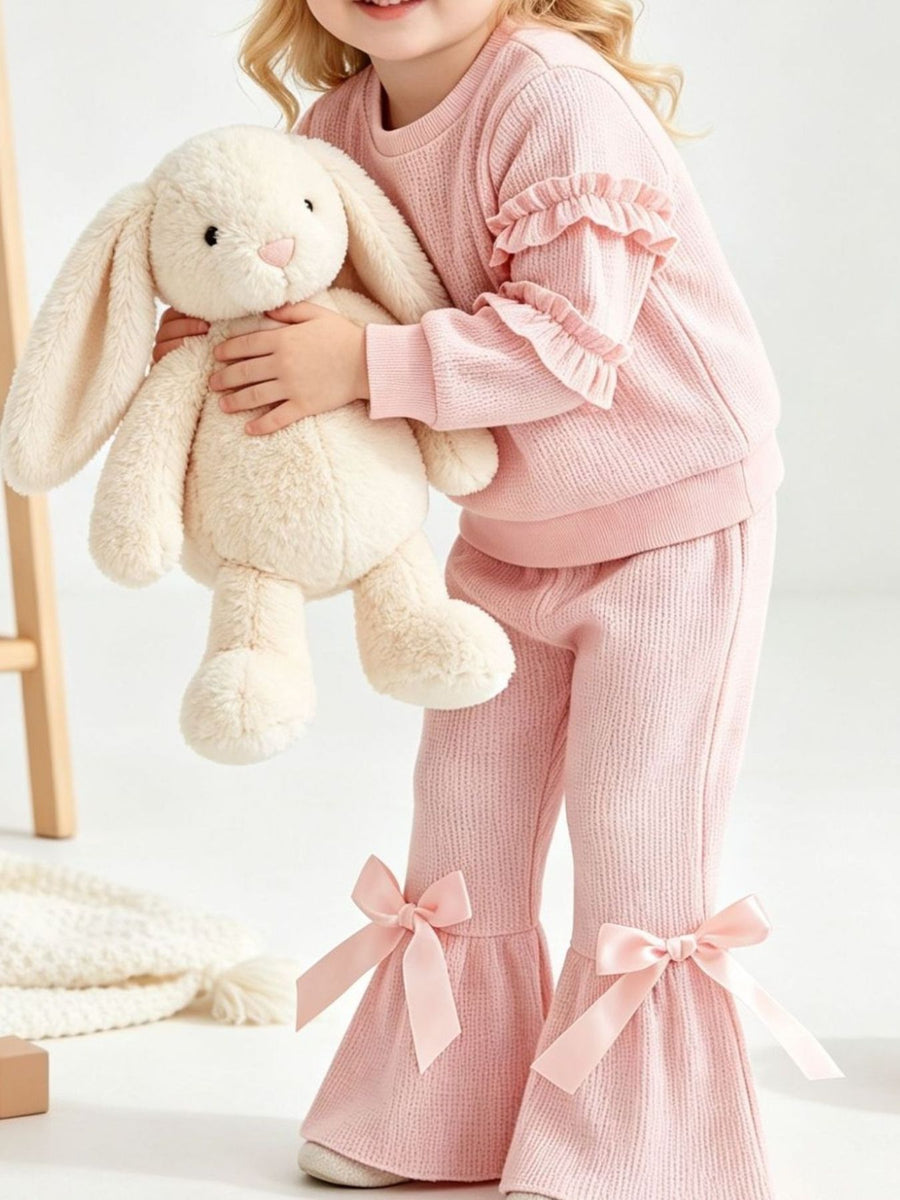 romantic lounge set in Apricot Color with crew neck