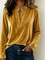 Sky Blue blouse with notched neckline and long sleeve