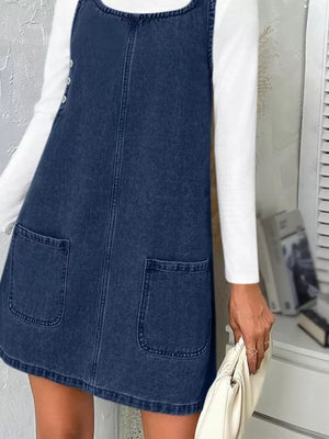 Light Blue mini dress with patch pockets and sleeveless
