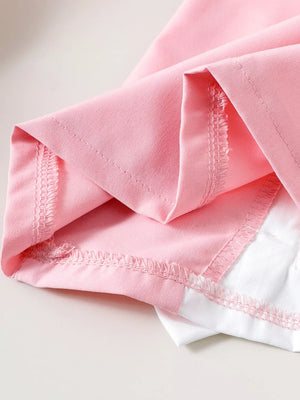 Pink with Children's Bow Puff Sleeve Dress in Pink