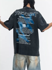 Crew-neck Graphic Oversized Vintage Top in Washed Black