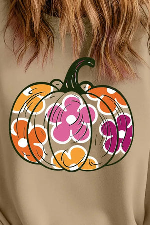 Khaki crewneck sweatshirt with floral pumpkin graphic