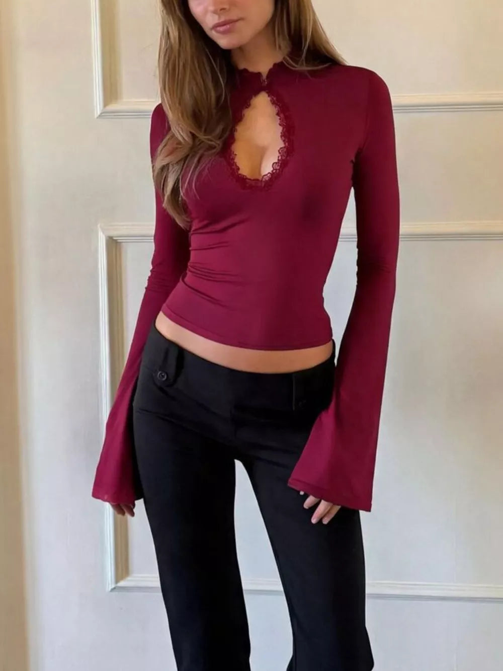 95% polyester, 5% elastane Care instructions: Machine wash cold t-shirt in Red with fitted silhouette