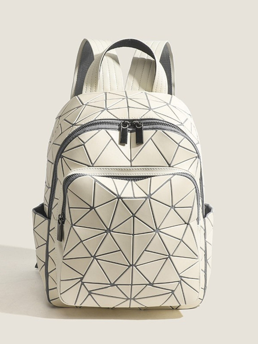 Black backpack with zip-front and geometric