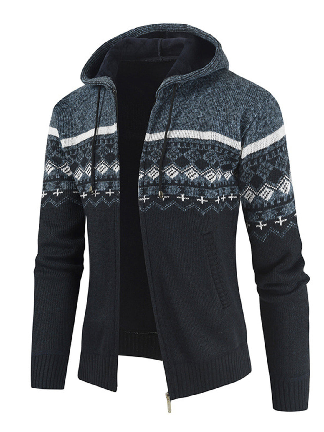 charcoal cardigan with Fair Isle and hooded