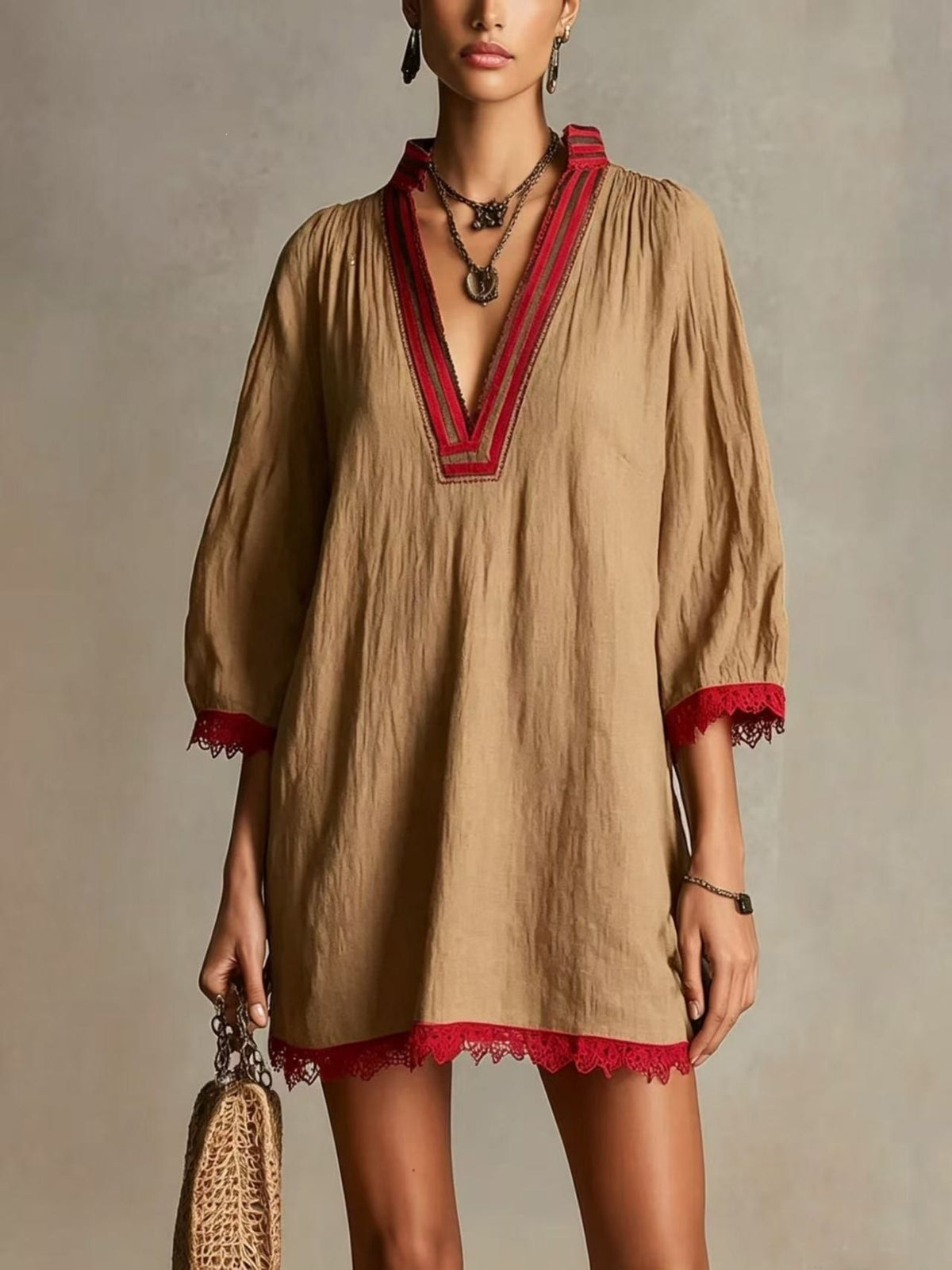 100% polyester Care instructions: Machine wash cold mini dress in red with relaxed silhouette