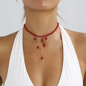 Zinc alloy,Synthetic Crystal Care instructions: Avoid wearing during exercise, a necklace in Red with straight silhouette