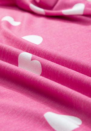 Hot Pink Heartbeat Set: Round Neck Long Sleeve Top & Elastic Waist Shorts