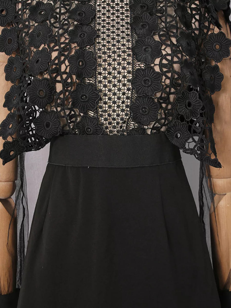 Lace Sheer Sleeve Mini Dress in Black, view 14