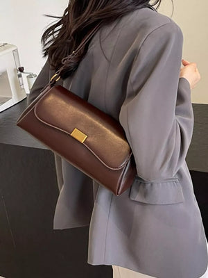 Flap Leather Shoulder Bag in Coffee with flap closure