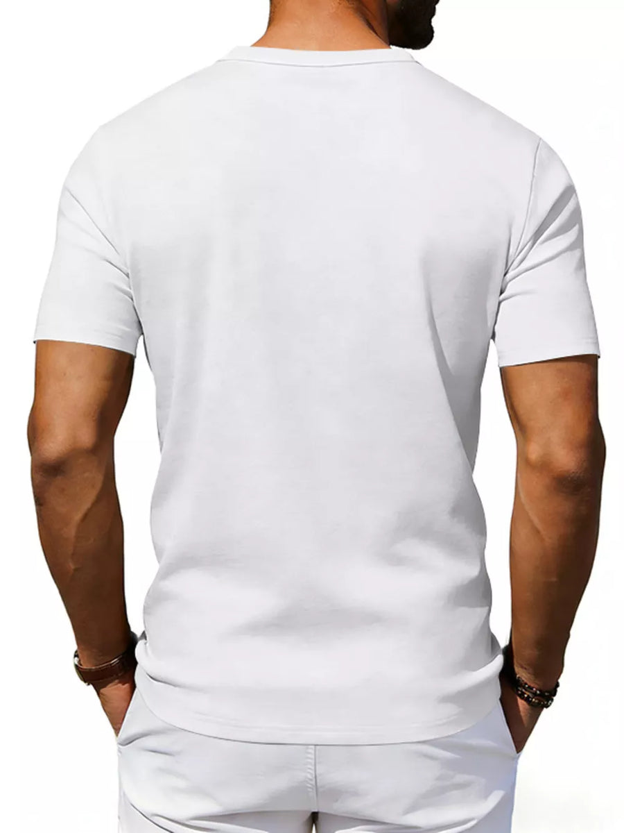 Men's white short sleeve crew neck t-shirt with pocket detail
