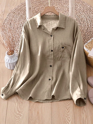 button-down shirt in khaki featuring buttoned and relaxed fit