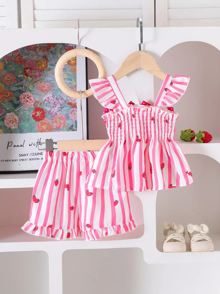 Children's Bow Ruffled Striped Top And Shorts Set option 7