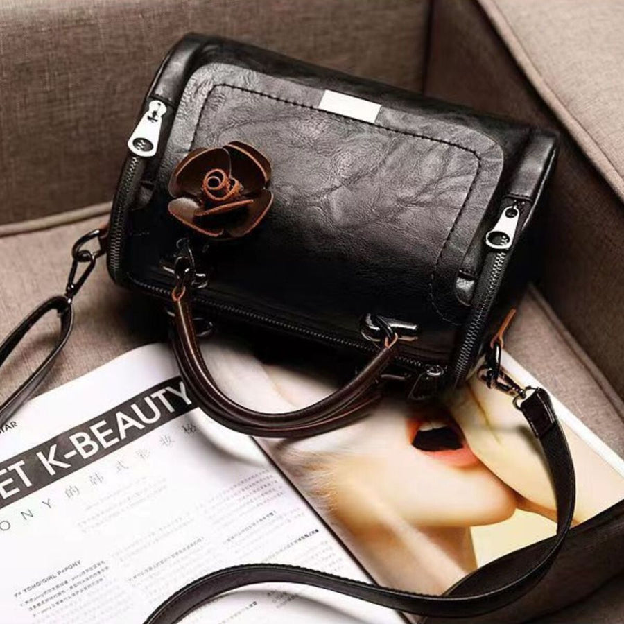 crossbody bag in cognac with top handle and small