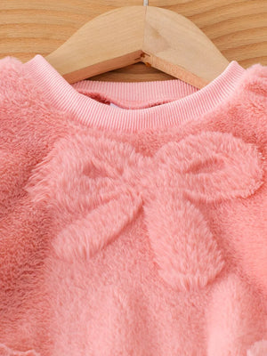 Children's Bow Round Neck Top And Pants Set in Pink