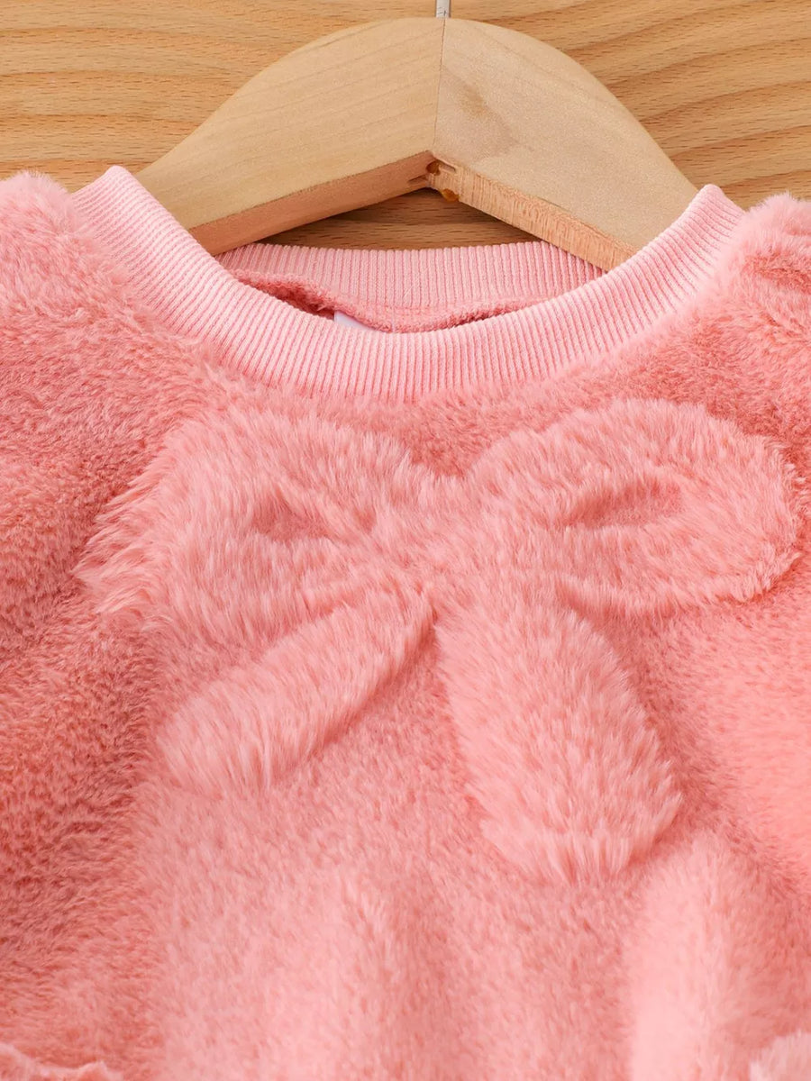 Children's Bow Round Neck Top And Pants Set in Pink