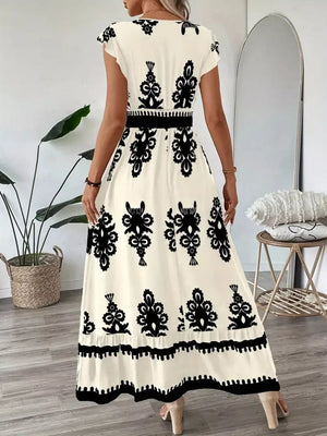 Moss Ruffled Printed V-neck Maxi Dress