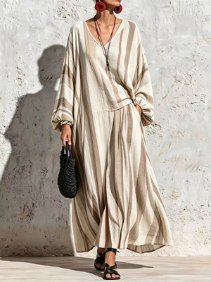 Beige two-piece set with full-length and pullover