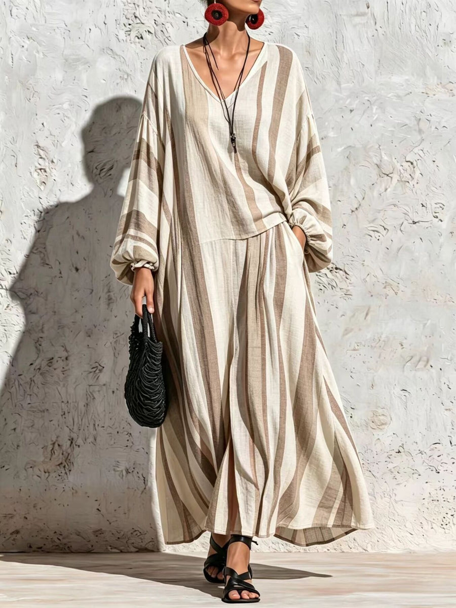 Beige two-piece set with full-length and pullover