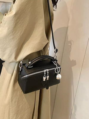 Black with Textured Mini Pu Leather Handbag in Black