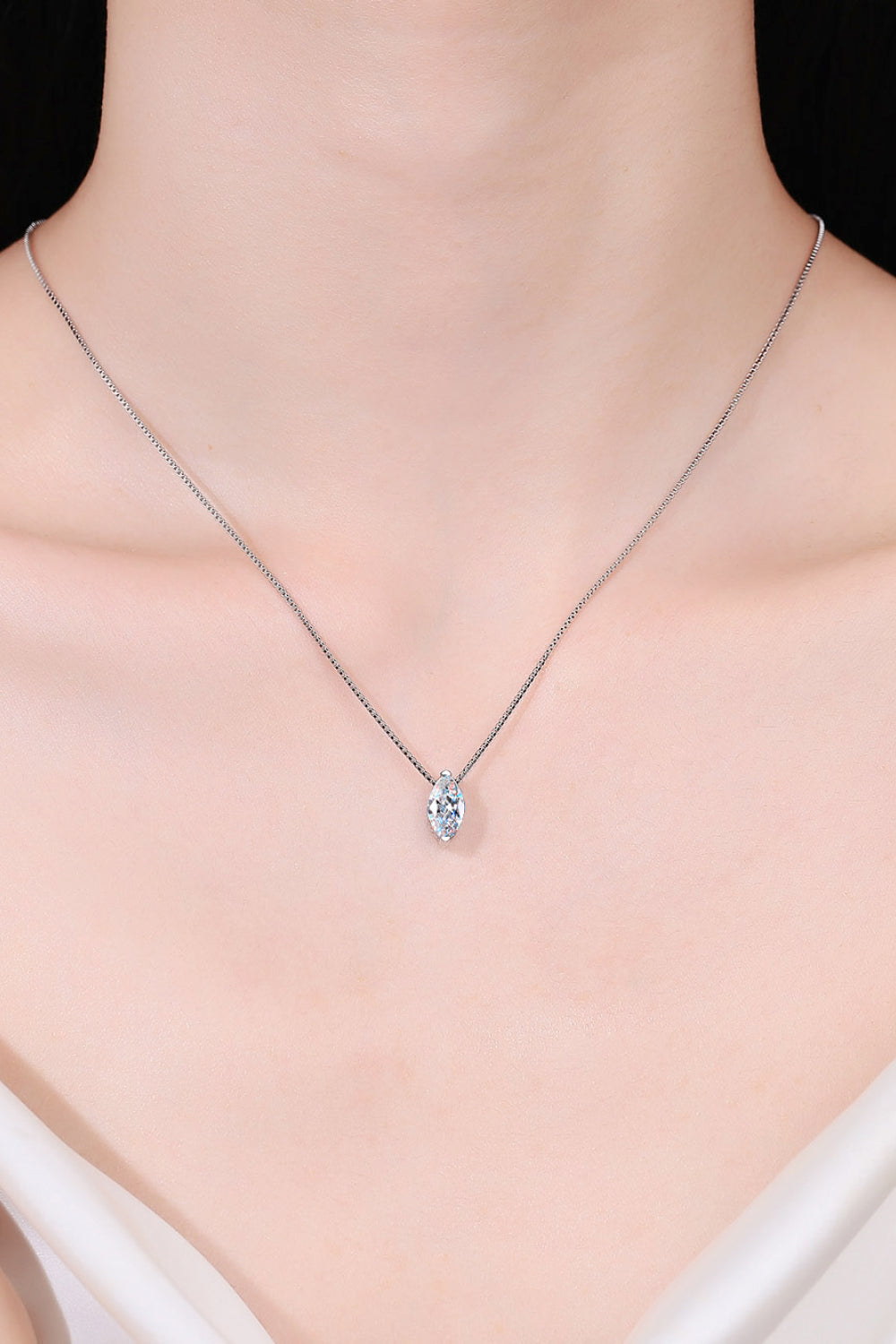 Silver Marquise Cut Crystal Pendant Necklace with delicate chain