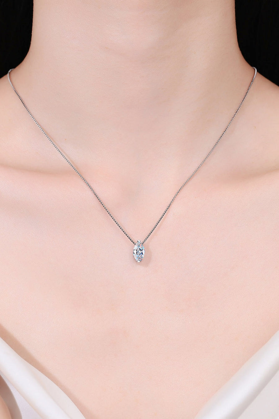 Silver Marquise Cut Crystal Pendant Necklace with delicate chain
