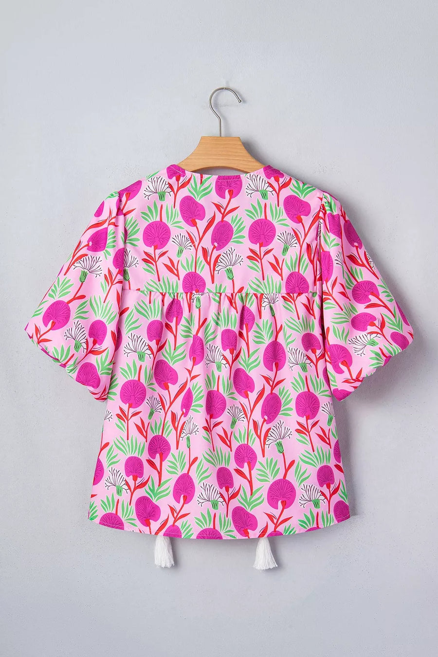 Floral Print Short Sleeve Tassel Tie Blouse option 9