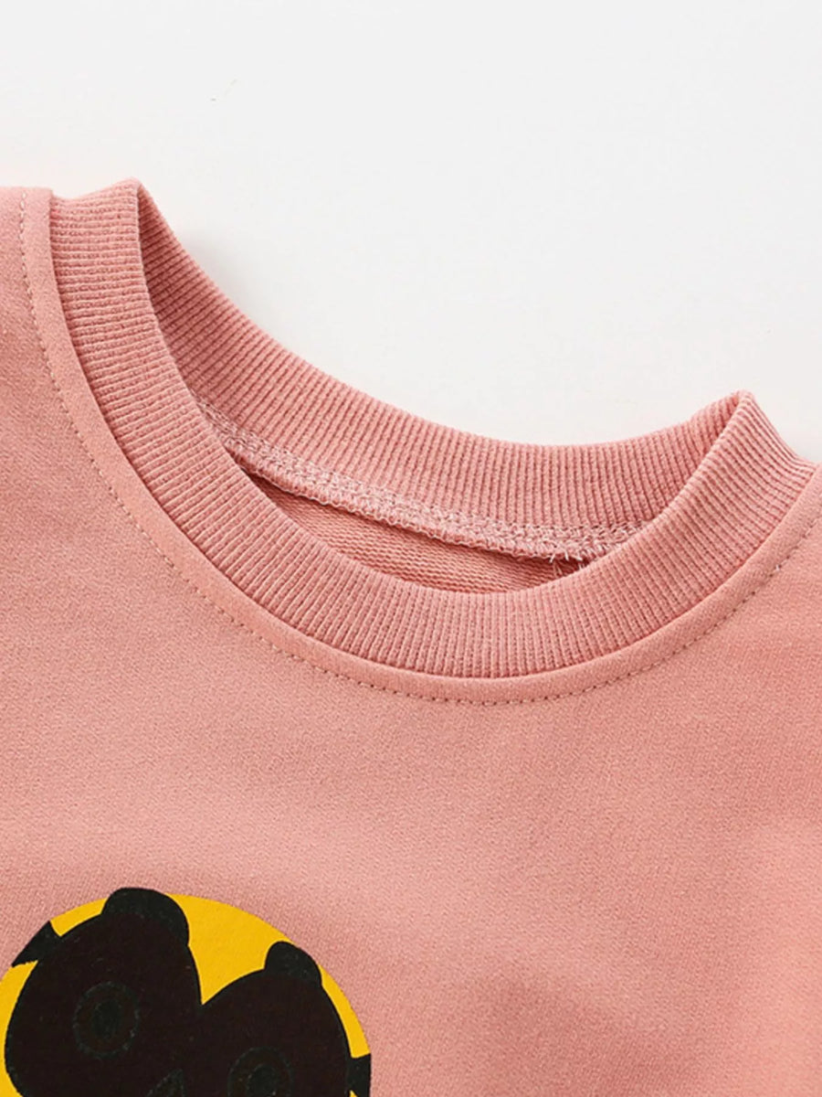 Dusty pink cotton sweatshirt with owl graphic detail and ribbed neckline.