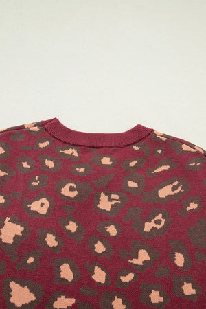 pullover sweater in peach with leopard and pocketed