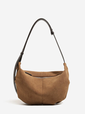 Suede Imported Size &amp shoulder bag in camel with crescent silhouette