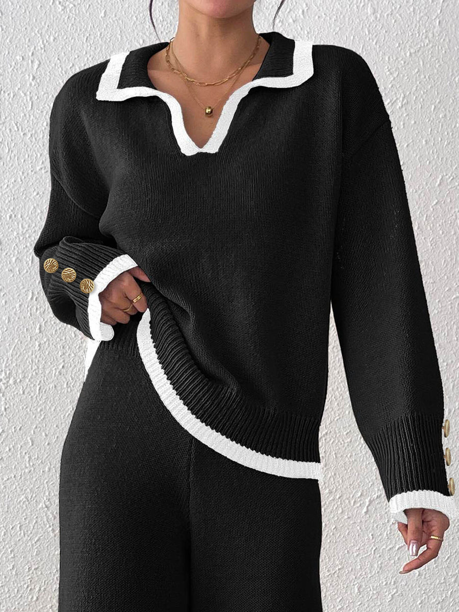 Black regular pullover sweater with collared