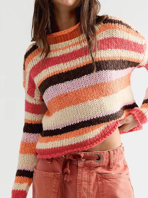 Brown pullover sweater with pullover and striped