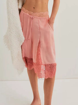 Lace Trimmed Relaxed Fit Shorts in Pastel Yellow