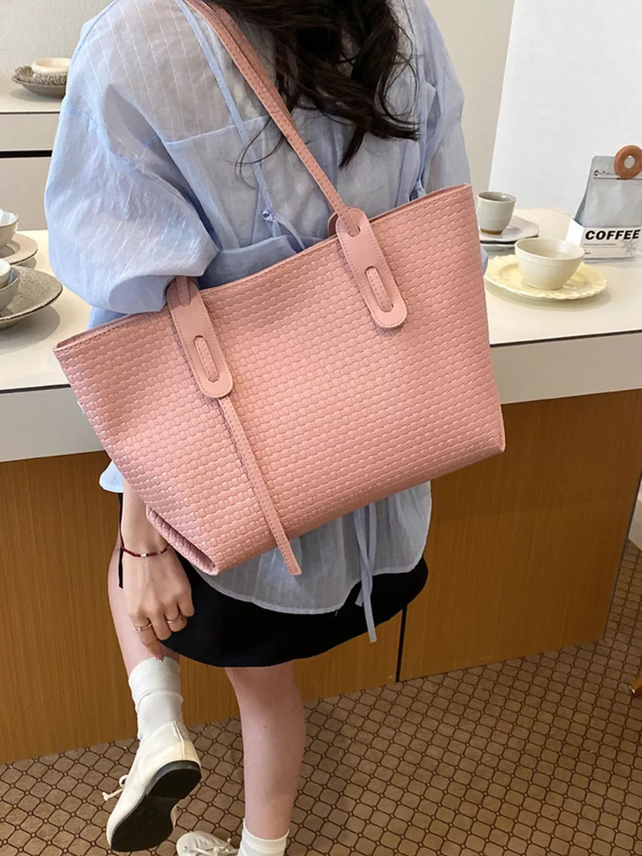 tote in Pink with woven texture and shoulder strap