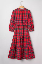 Christmas Plaid V Neck Tie Waist Midi Dress option 10