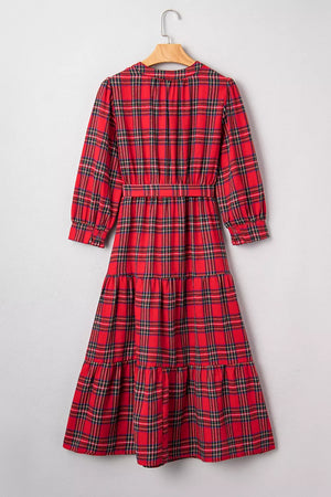 Christmas Plaid V Neck Tie Waist Midi Dress option 10