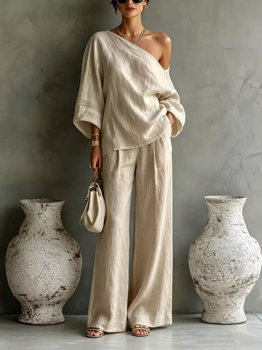 resort two-piece set in Deep Red with one-shoulder