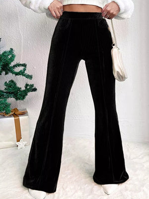 flare pants in Black with ribbed and high-waisted