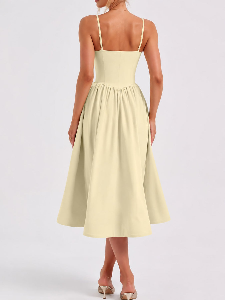 Polyester blend containing at least 50% but less than 70% polyester midi dress in Light Green with fit-and-flare silhouette