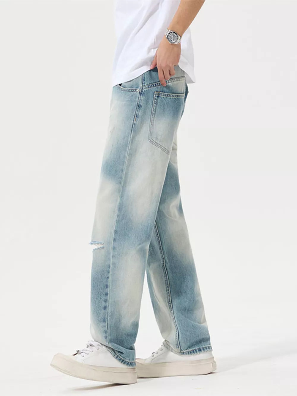 Light with Men's Distressed Relaxed Fit Jeans