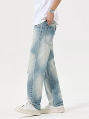 Light with Men's Distressed Relaxed Fit Jeans